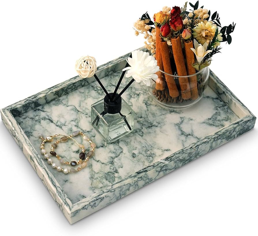 Marble Bathroom Tray,Pure Natural Vanity Tray,Marble Tray for Kitchen Counter Non-Ceramic/Non-Res... | Amazon (US)