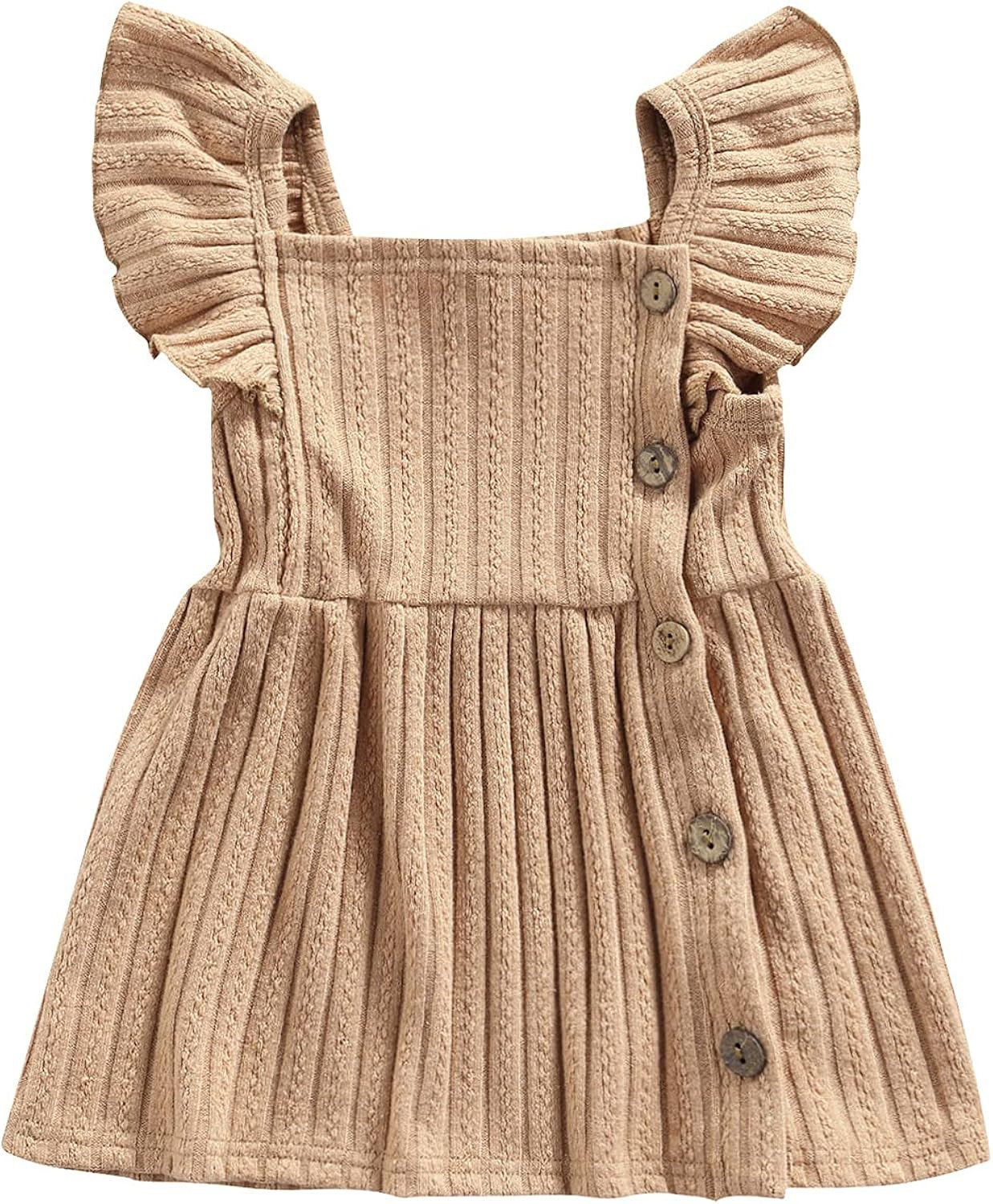 VISGOGO Kids Baby Girl Dresses Solid Color Ruffles Button Knitting Square Collar Outfits Clothes | Amazon (US)