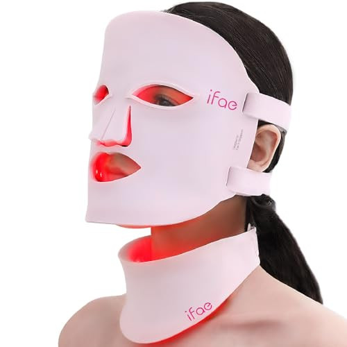 IFAE Red Light Therapy Mask for Face and Neck, 7 Colors Silicone Led Face Mask Light Therapy at Home Rechargeable & Ergonomic Design for True Anti-Aging Skincare at Home and Travel(Pink) | Amazon (US)