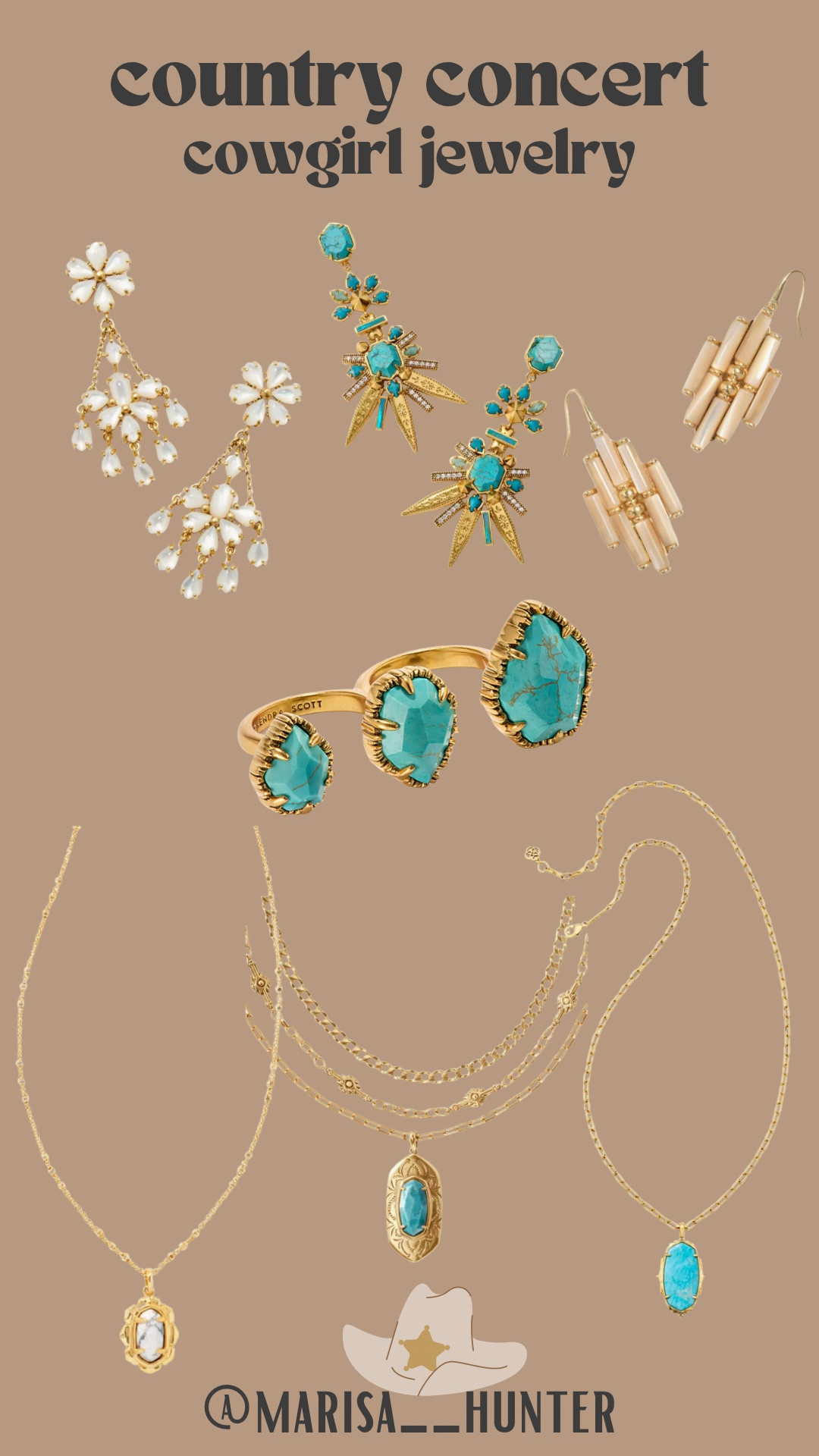Cowgirl jewelry 

Country concert accessories gold turquoise moonstone necklace ring earrings bracelet cowboy aesthetic 

#LTKBeauty