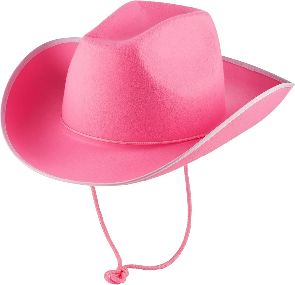 Bedwina Pink Cowgirl Hat - Felt Cowboy Hat with White Trim and Adjustable Neck-String, Fits Most ... | Amazon (US)