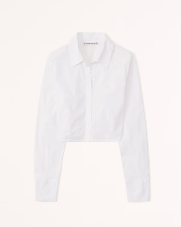 Cropped Poplin Button-Up Shirt | Abercrombie & Fitch (US)
