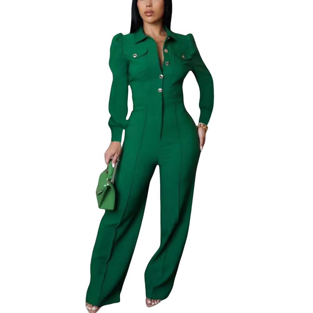 Women's fashionable, sexy, elegant, high waisted, wide leg pants, club business party button jump... | Amazon (US)