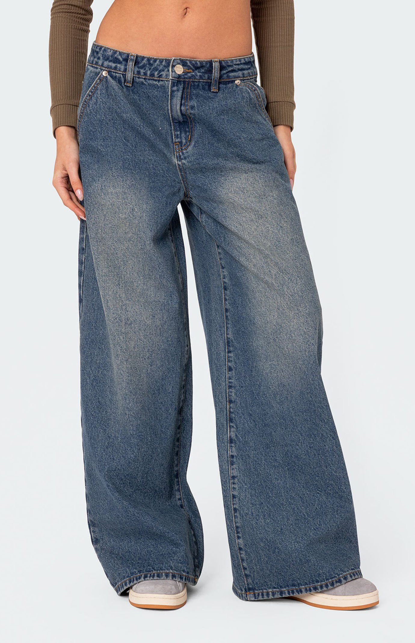 Edikted Women's Super Baggy Wide Leg Jeans in Blue - Size Medium | PacSun