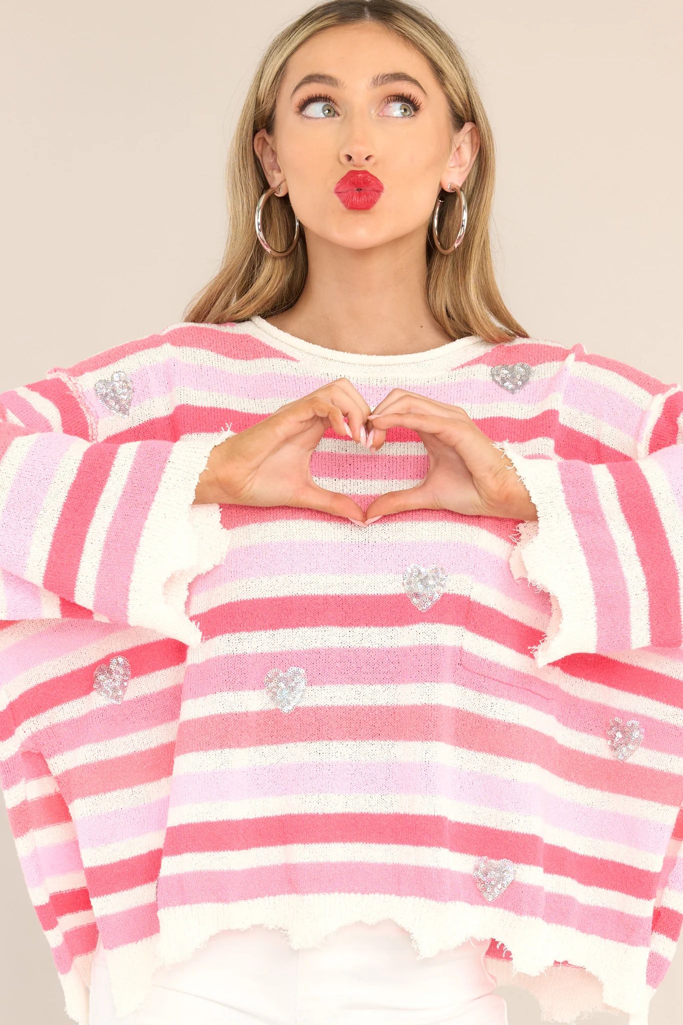 Finding My Love Pink Striped Sweater | Red Dress 