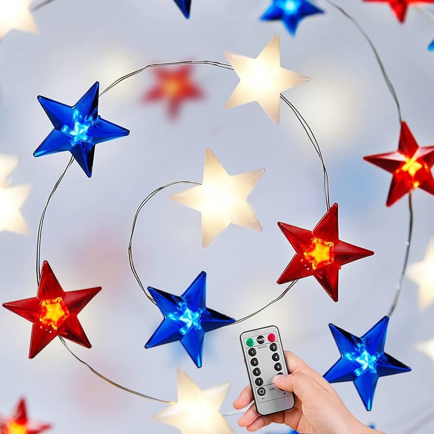 4th of July Decorations Red White and Blue String Lights Battery Operated 16FT 50 LED Patriotic F... | Amazon (US)