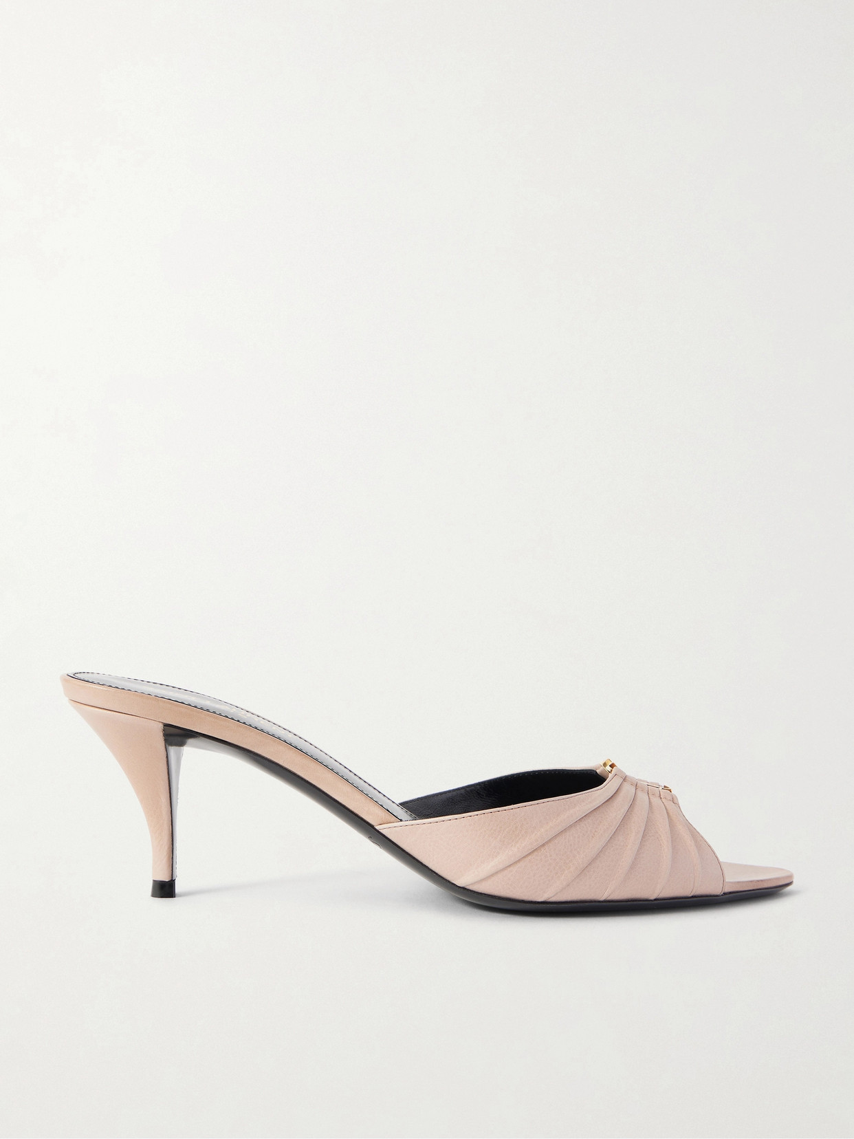 SAINT LAURENT - Babylone Embellished Gathered Leather Mules - Brown | NET-A-PORTER (US)