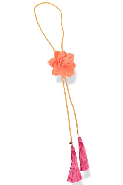 Lotus Orange Citrus Flower Fuchsia Tassel Golden Yellow Bolo Necklace | The Willow Tree