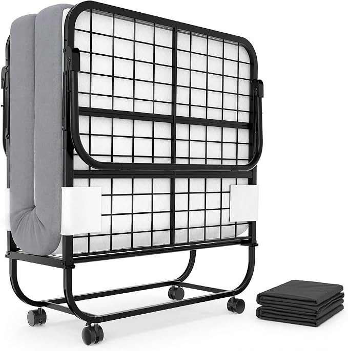 Rollaway Bed with Mattress for Adults, Folding Bed with Memory Foam Mattress and Sturdy Metal Fra... | Amazon (US)