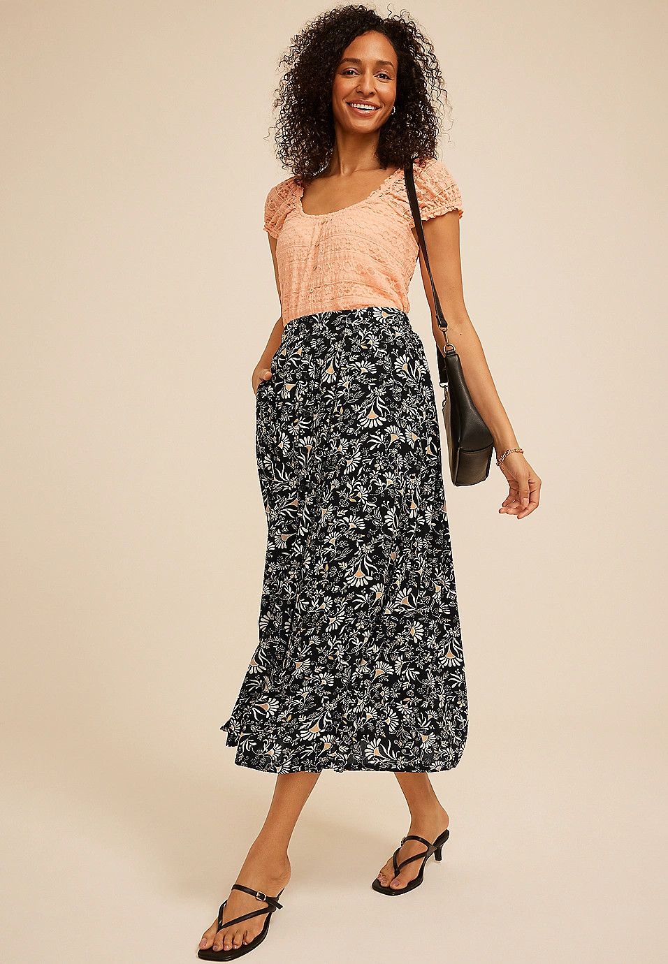 Floral Button Front Maxi Skirt | Maurices