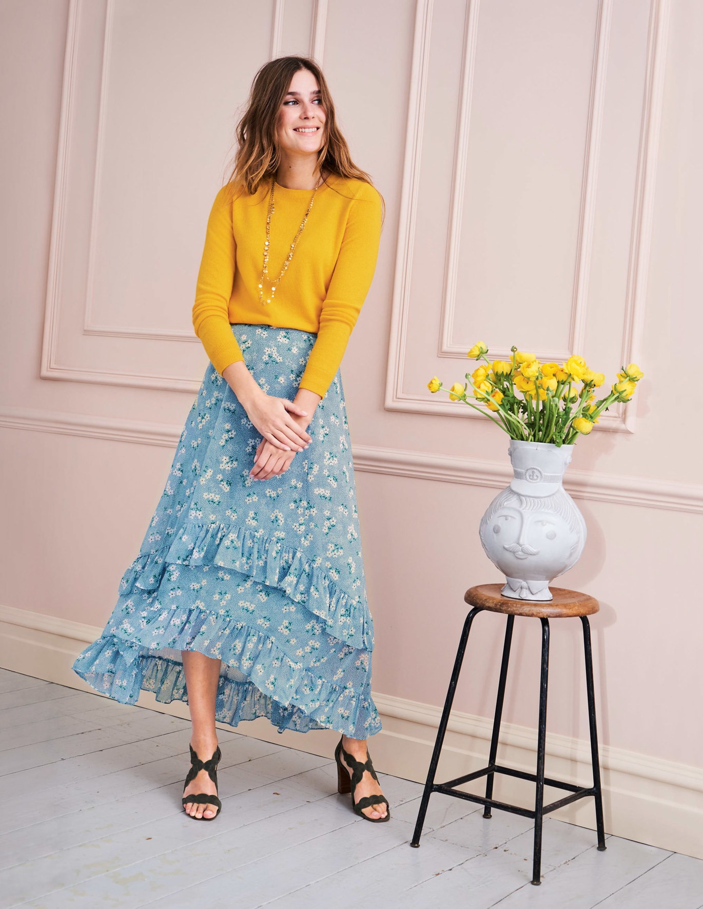 Coraline Midi Skirt - Heron Blue, Daisy Field | Boden US | Boden (US)