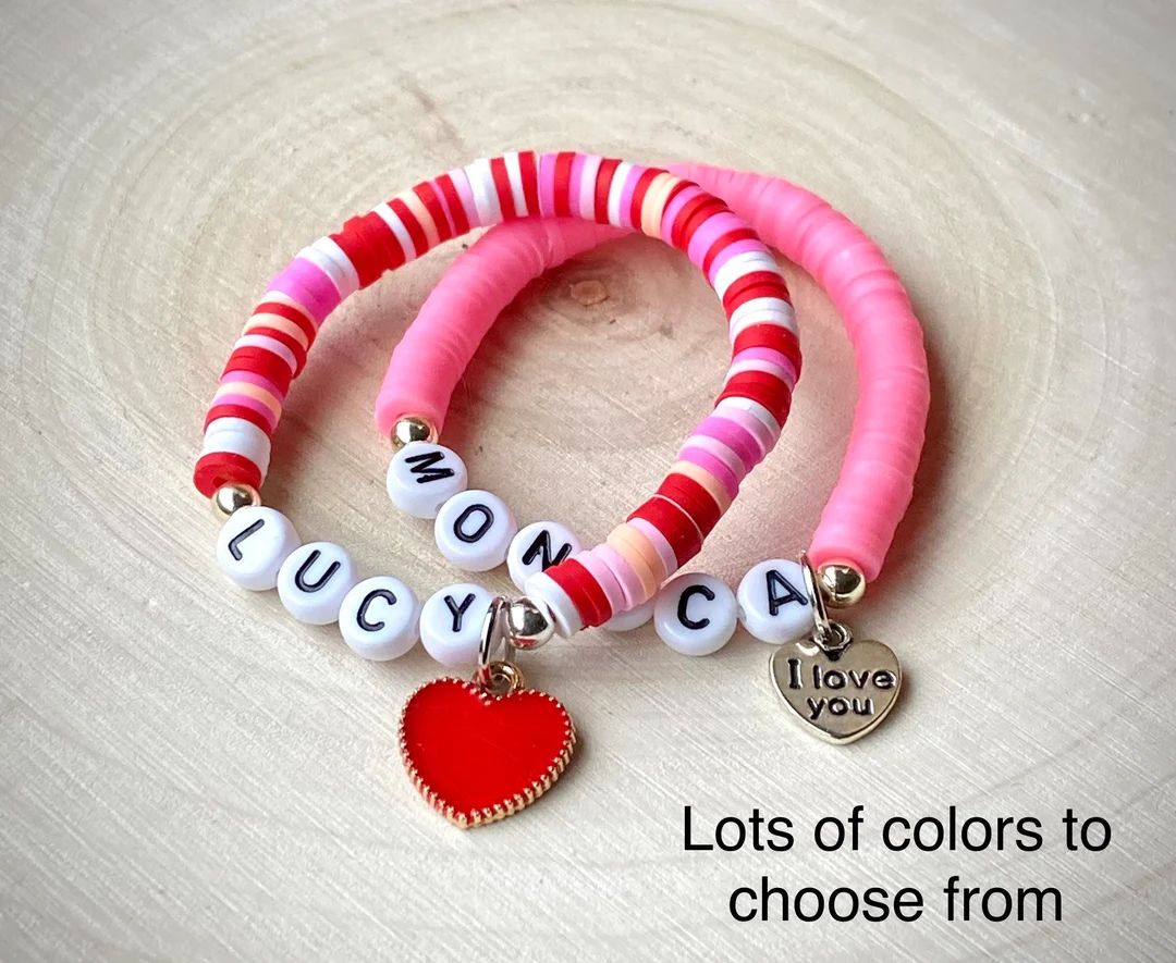 Valentine's Heishi Bracelet, Best Friend Gifts, Personalized Name Bracelet, Girl Name Bracelet, T... | Etsy (US)