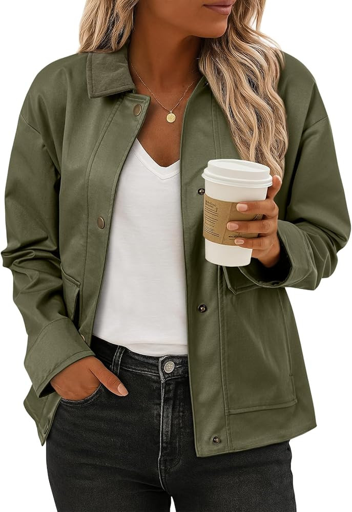 EVALESS Jackets for Women Fall Fashion 2025 Lightweight Coat Button Down Cropped Shackets With Po... | Amazon (US)