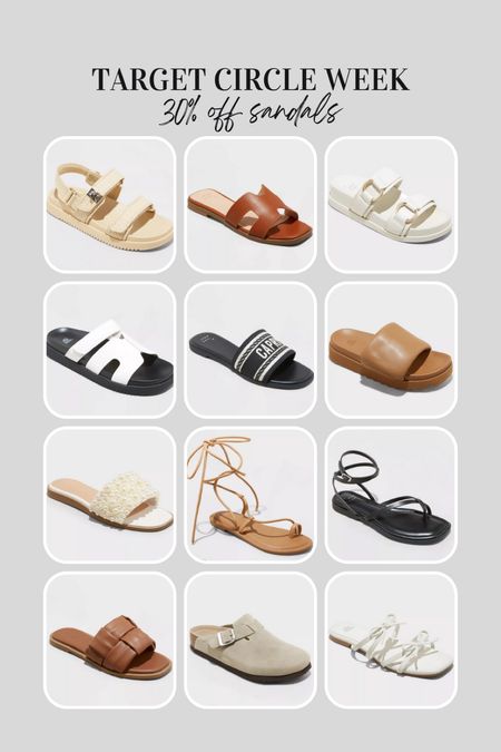 Target circle week sale sandals 30% off 
Birkenstock lookalikes 
Dior lookalikes 
Slip on sandals 
Hermes lookalikes 
Lace up sandals 
Buckle sandals 
Vacation sandals 
Beach sandals 
Poolside sandals 

#LTKxTarget #LTKsalealert #LTKshoecrush