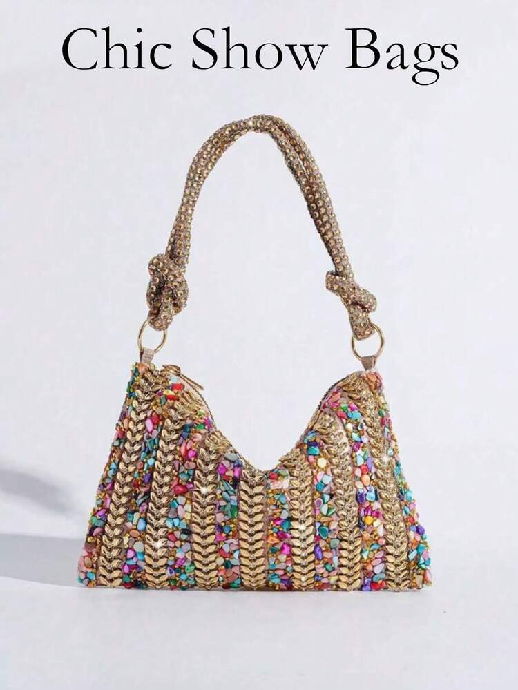 2026 New Rhinestone Clutch Bag, Colorful Sparkling Evening Bag, Elegant European And American Sty... | SHEIN