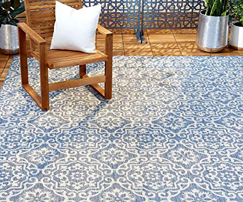 Nicole Miller New York Patio Country Danica Transitional Geometric Indoor/Outdoor Area Rug, Blue/Grey, 3'11"x5'2" | Amazon (US)