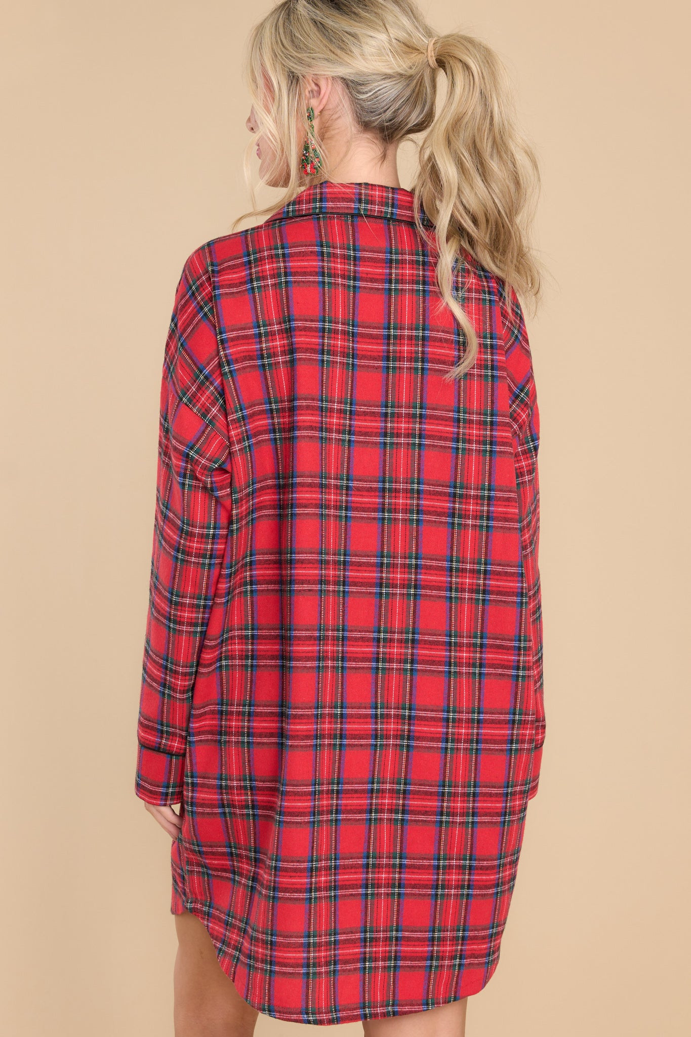 Early Mornings Red Multi Plaid Pajama Dress | Red Dress 