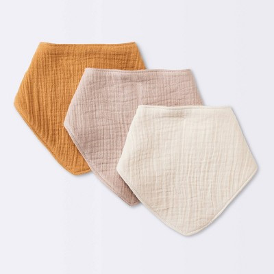 Baby 3pk Muslin Bandana Bib - Cloud Island™ Khaki: Cotton Snap Closure, 0-12 Months, 8.75" Square | Target