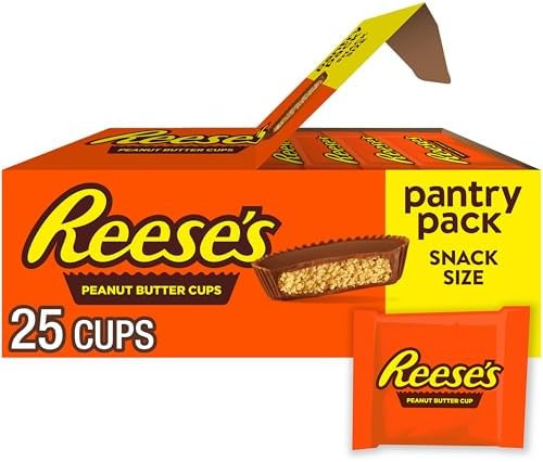 REESE'S Milk Chocolate Snack Size Peanut Butter Cups, Candy Pantry Pack, 13.75 oz (25 Pieces) | Amazon (US)