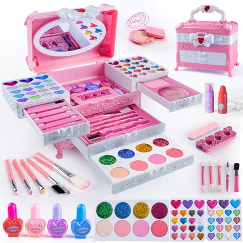 Kids Makeup Kit for Girl 66Pcs Girl Makeup Kits, Kids Washable Makeup Girls Toys Real Girl Makeup Sets for Kid Children Little Girls Makeup Kit Brithday for Girls 3 6 8 10 12 Year Old | Amazon (US)