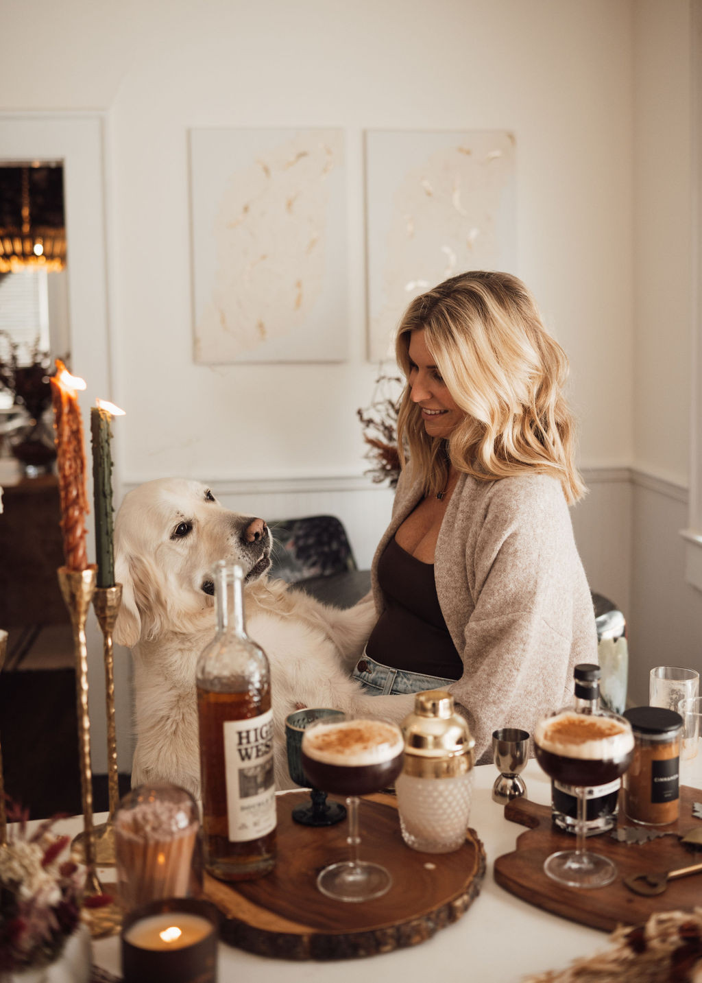 Candles lit, cashmere on, whiskey espresso martinis in hand 🥃✨ This is exactly what fall nights are made for (and yes, my sous chef supervised the entire process 🐾) 

 #LTKdayinmylife #LTKootd #LTKSeasonal