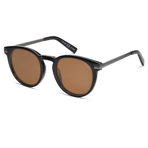 SOJOS Retro Round Polarized Sunglasses for Women Men, Classic Vintage Sunnies SJ2368, Black/Brown | Amazon (US)