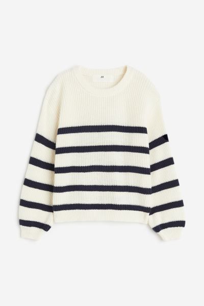 Textured-knit Sweater - White/black striped - Kids | H&M US | H&M (US + CA)