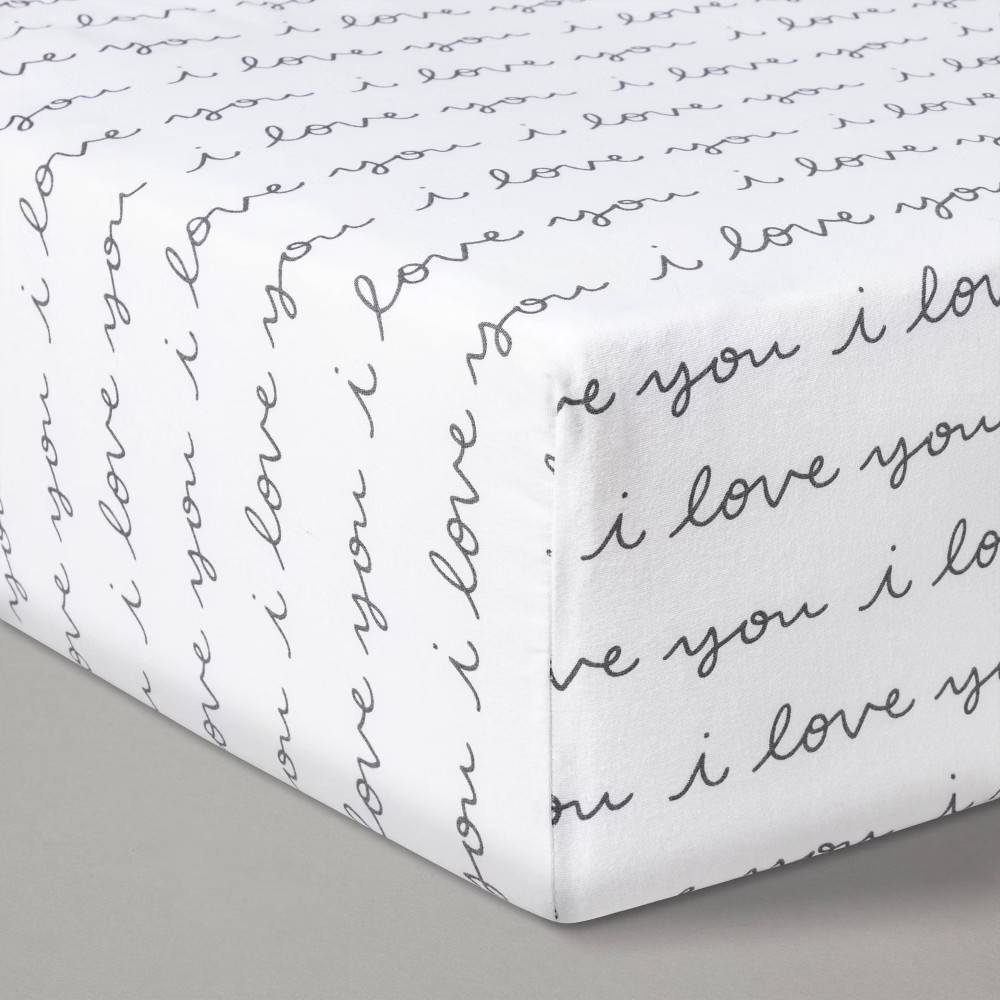 Fitted Crib Sheet I Love You - Cloud Island White/Black | Target