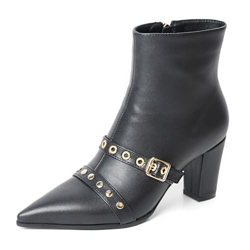 MEOTINA Black Booties Pointed Toe Ankle Boots for Women Dressy Chunky Heel Bootie Short Boot with Zipper Dress Shoes | Amazon (US)