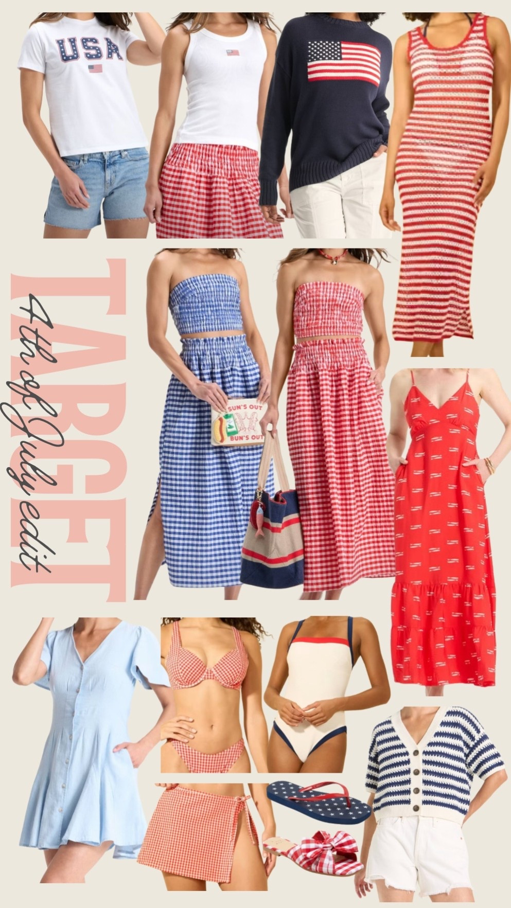 Target Fourth of July edit! 

4th, swimsuit, bikini, cover up, pool outfit, maxi skirt, gingham, shorts, top, dress, sandals, red, white, blue, American flag 

#LTKStyleTip #LTKFindsUnder100 #LTKSwim