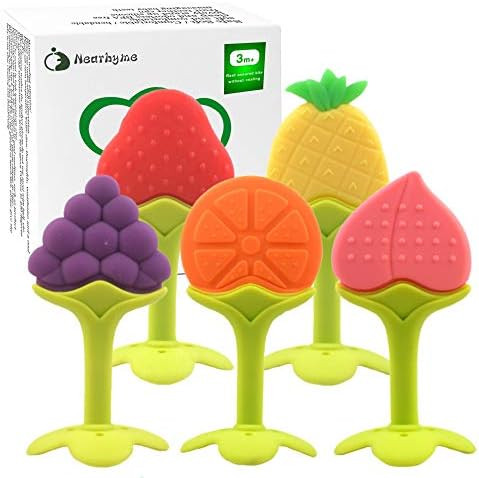 Baby Teething Toys, Soft Silicone Fruit Teether Set with Pacifier Clip / Holder for Toddlers & In... | Amazon (US)