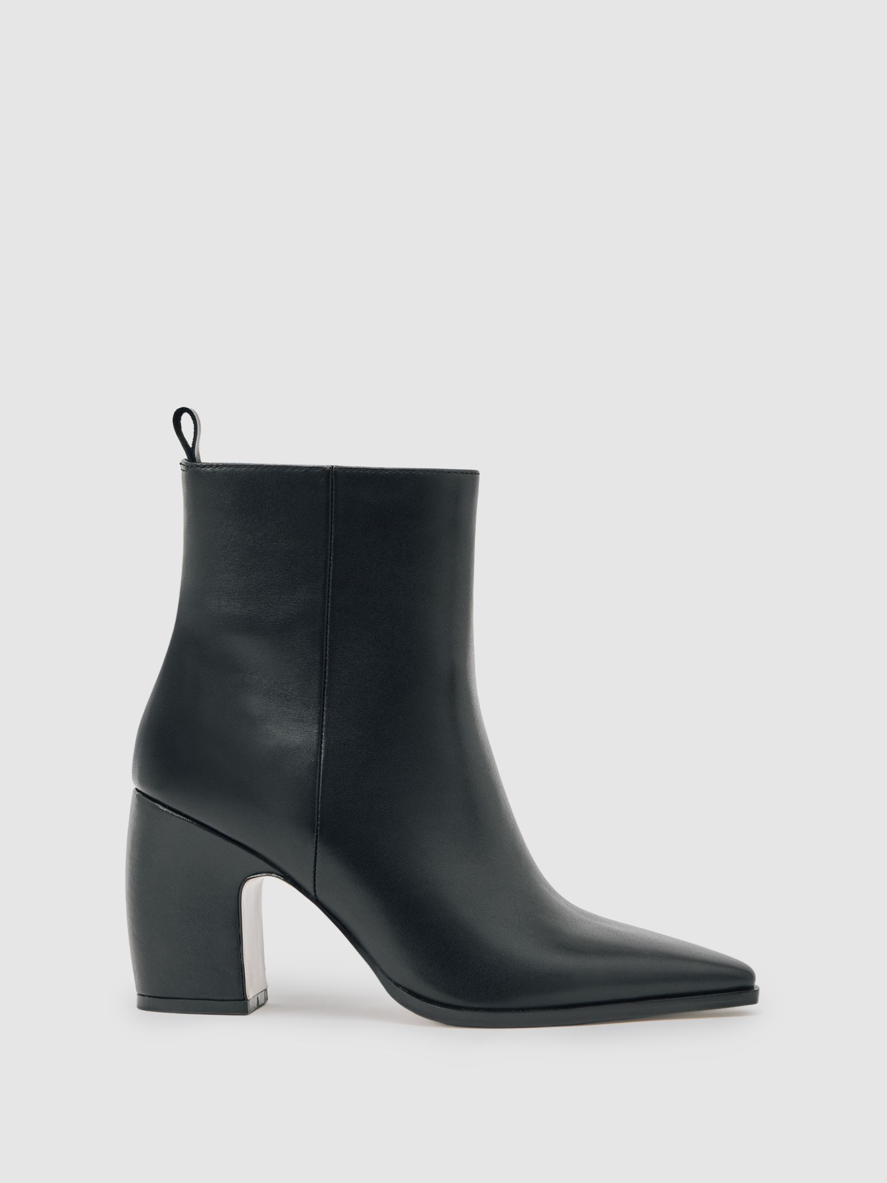 Leather Blocked Heel Ankle Boots in Black | Reiss US