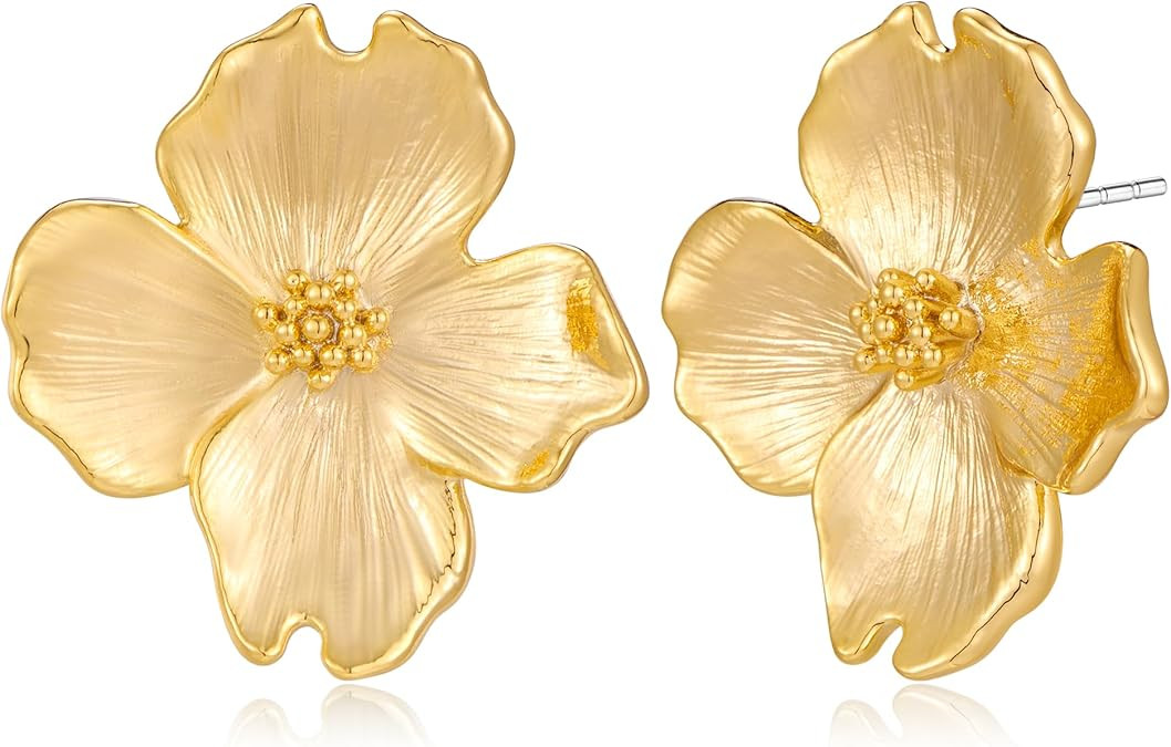 Gold Statement Earrings for Women Dainty Gold Flower Earrings Elegant Floral Statement Earrings C... | Amazon (US)