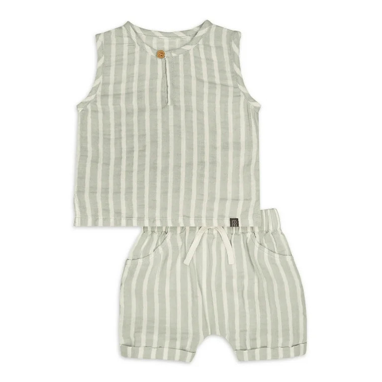Modern Moments by Gerber Baby Boy Casual Sleeveless Top and Short Outfit Set, Sizes 0/3 Months - ... | Walmart (US)