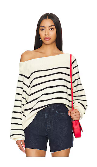 Off Shoulder Sweater in Black & Antique White | Revolve Clothing (Global)