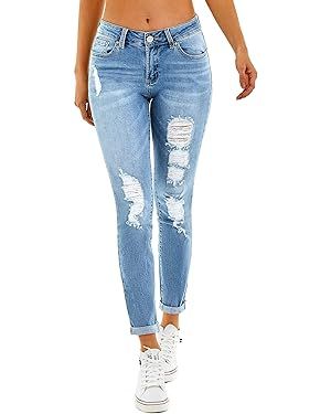 RHODANTHE Women's Ripped Boyfriend Jeans Stretch Skinny Jean Trendy Distressed Straight Leg Jeans... | Amazon (US)