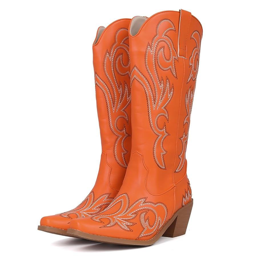 MRKEWUNEY Classic Cowboy Boots for Women Pointed Toe Low Heel Cowgirl Boots US2-US11.5 | Amazon (US)