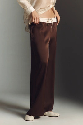 Whiteroom + Cactus Contrast Waist Satin Trousers | Anthropologie (US)