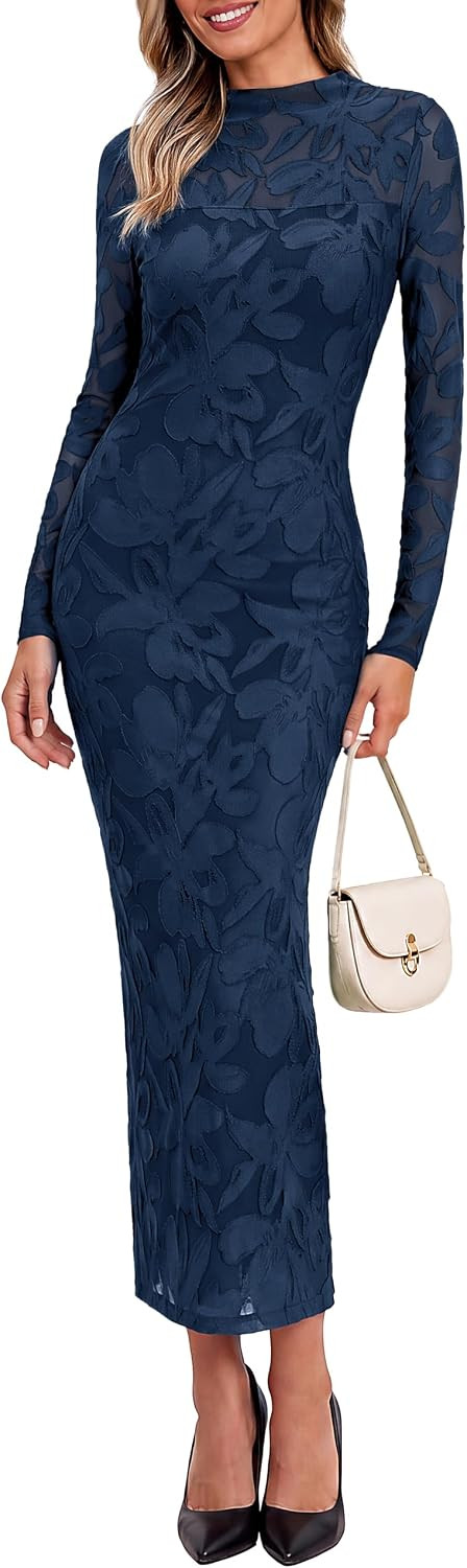 BerryGo Womens Bodycon Wedding Guest Dress Long Sleeve Maxi Dress | Amazon (US)