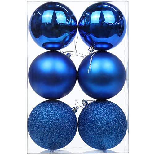 3.94" Large Christmas Balls Shatterproof Navy Blue Christmas Ornaments 6 Pcs Big Xmas Ornaments Balls for Xmas Tree Holiday Wedding Party Decoration | Amazon (US)