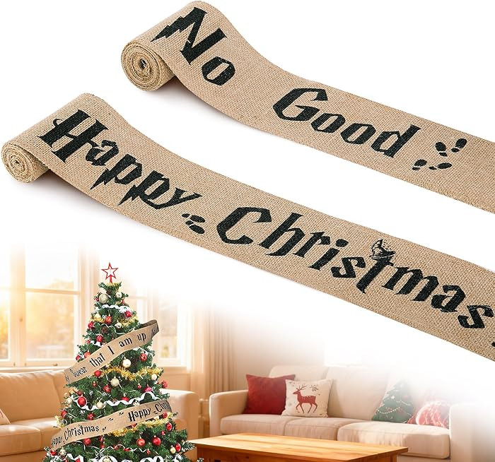 2 Pcs 62''x 4'' Christmas Tree Burlap Ribbon Garland, Wizard Burlap Ribbon Tree Decoration, Xmas ... | Amazon (US)