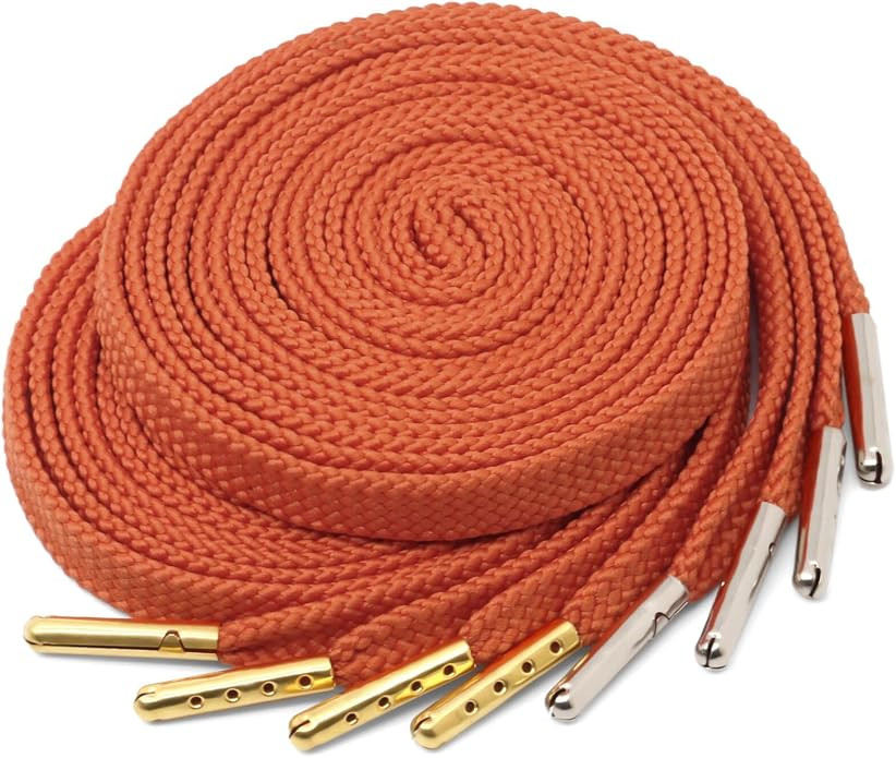 YJRVFINE Solid Flat Shoe Laces: Metal Tips Thick Shoelaces for Sneakers 2 Pair | Amazon (US)