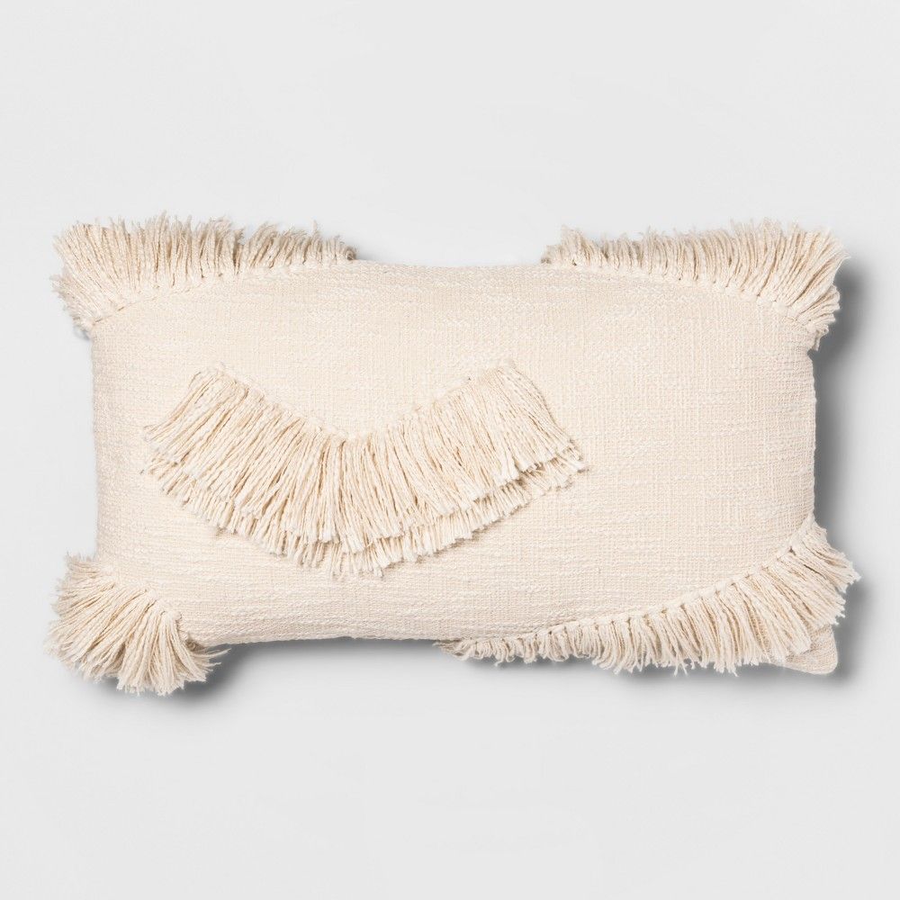 Textured Fringe Oversize Lumbar Throw Pillow Cream - Opalhouse , Beige | Target