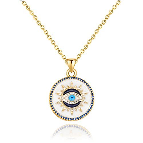 Evil eye necklace 14K gold protection necklace, Handmade evil eye jewelry for women, Eye necklace... | Amazon (US)