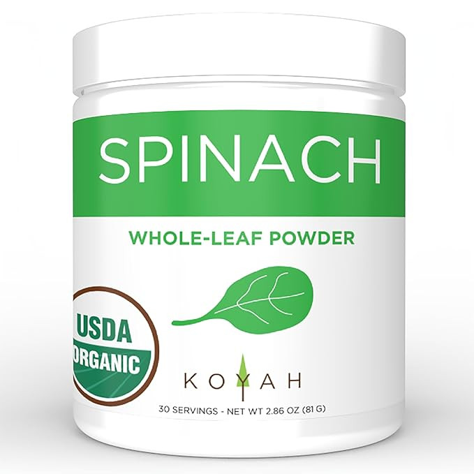 KOYAH - Organic USA Grown Spinach Powder (Equivalent to 30 Cups Fresh): Freeze-dried, Whole-Leaf ... | Amazon (US)