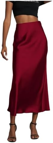 SOLY HUX Women's Elegant Satin Skirts High Waisted Flared Casual Work Office Fishtail Midi Skirt | Amazon (US)
