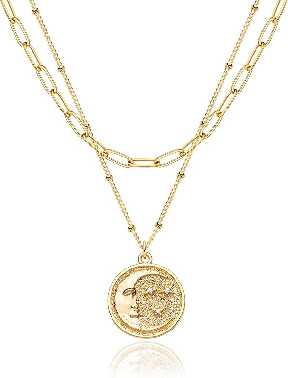 MEVECCO Layered Heart Necklace Pendant Handmade 18k Gold Plated Dainty Gold Choker Arrow Bar Laye... | Amazon (US)