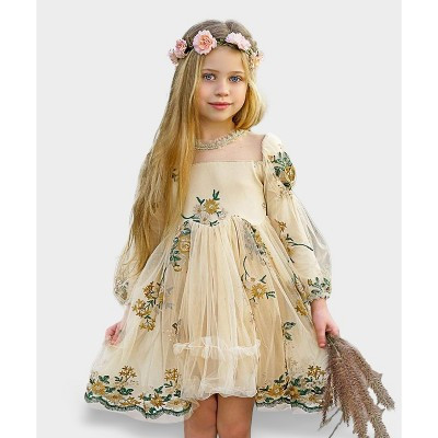 Flower Embroidered Lace Dress Mia Belle Girls, Yellow, 10 | Target