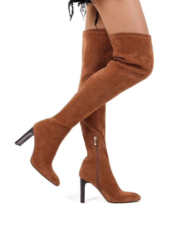 Brown suede hot boots | SHEIN