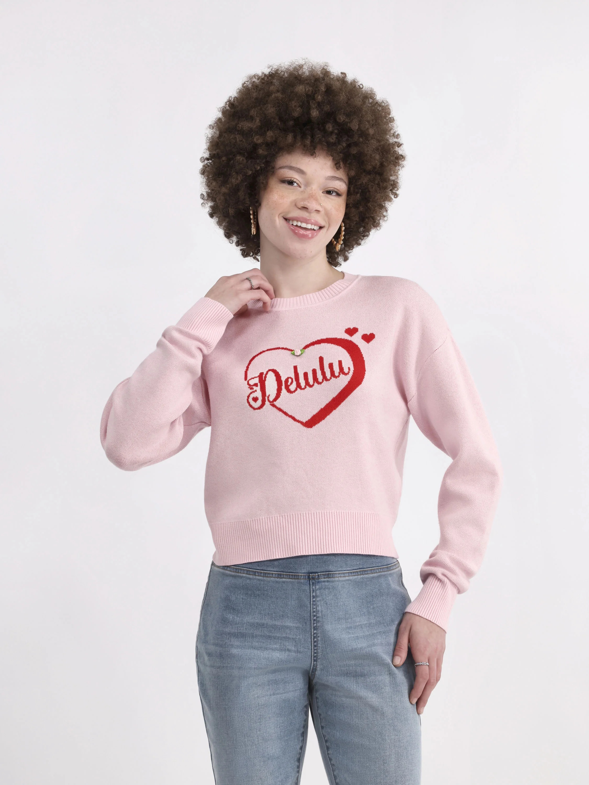 No Boundaries Conversational Printed Pullover with Long-Sleeves, Midweight, Women’s | Walmart (US)